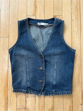 ZARA Blue Denim Button Vest